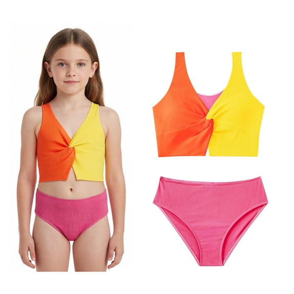 Kids Two Piece Swimsuits Quick Dry Swimsuit with Chest Pad Bikinis for Kids 7-8 Years