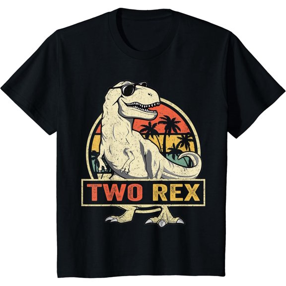Kids Two Rex 2Nd Birthday Gift Second Dinosaur 2 Year Old T-Shirt