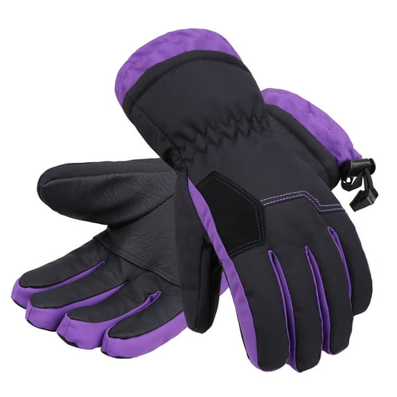 Kids' Two Tone Geometric Ski Gloves,Black w/ Lavender Trim,M(7-9 Years)