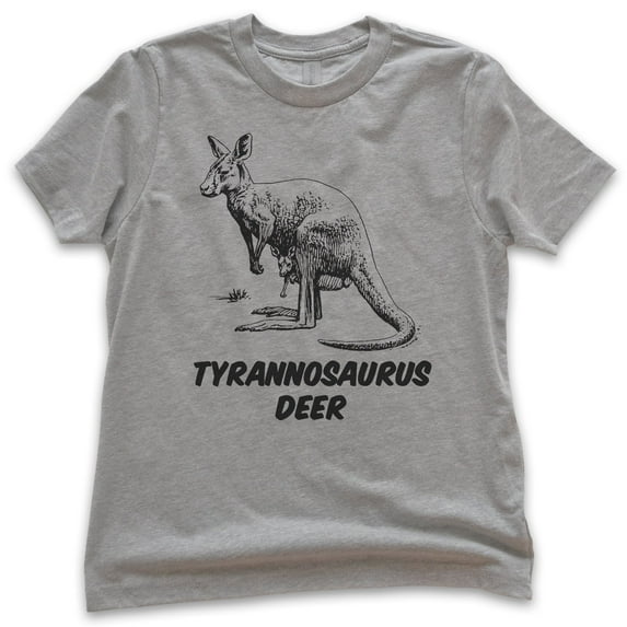 Kids Tyrannosaurus Deer Shirt, Youth Kids Boy Girl T-Shirt, Kangaroo Shirt, Roo Shirt, Dark Heather Gray, Medium