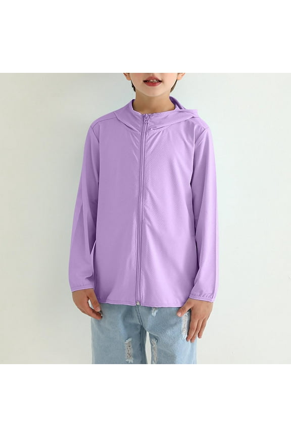 Kids UPF 50+ Athletic Sun Protection Jacket Hooded Boys Girls Zip Up Hoodie Cooling Shirt with Pockets Running Outdoor