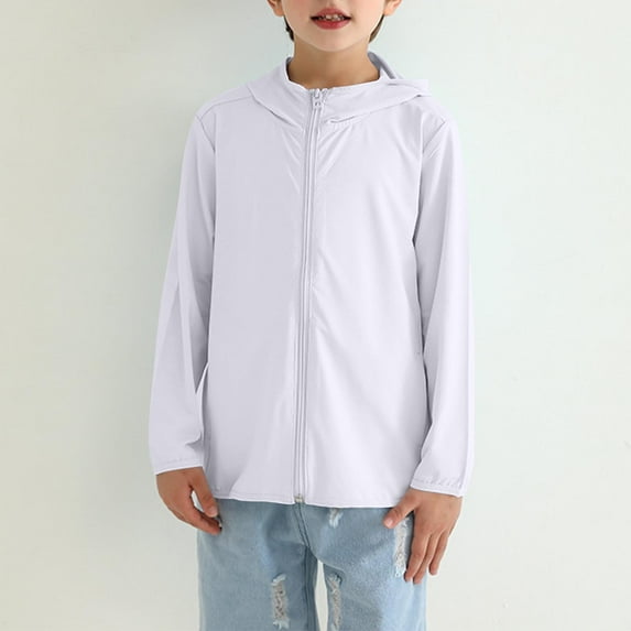 Kids UPF 50+ Athletic Sun Protection Jacket Hooded Boys Girls Zip Up Hoodie Cooling Shirt with Pockets Running Outdoor