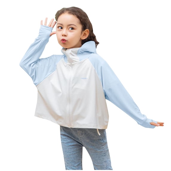 Kids UPF 50+ Lightweight Athletic Jacket Zip Up Long Sleeve Raglan Hoodie Sun Protection Quick Dry Clothes