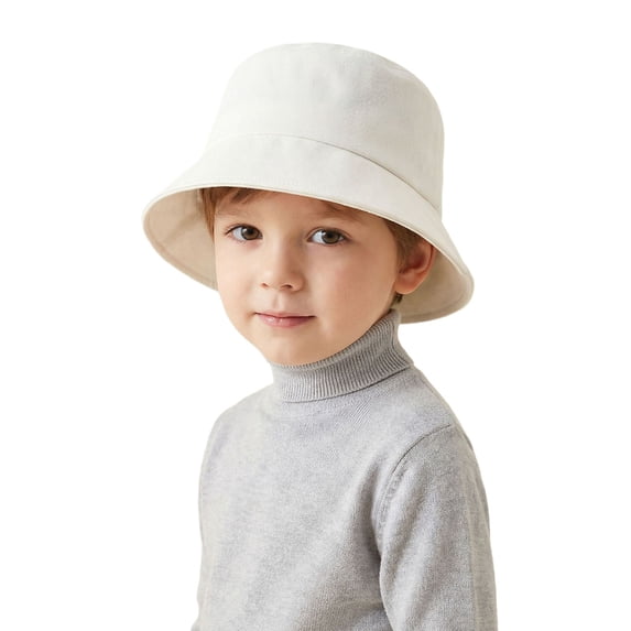 Kids UPF 50+ Sun Protection Bucket Hat, Wide Brim Foldable Beach Hat, Lightweight Breathable Sun Cap for Boys Girls, Summer Outdoor Activities(White,1-2 Years)