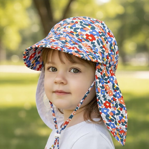 Kids UPF50+ Sun Hat With Neck Flap Adjustable Chin Strap Fisherman Cap for 1-4 Years Toddler Beach Outdoor