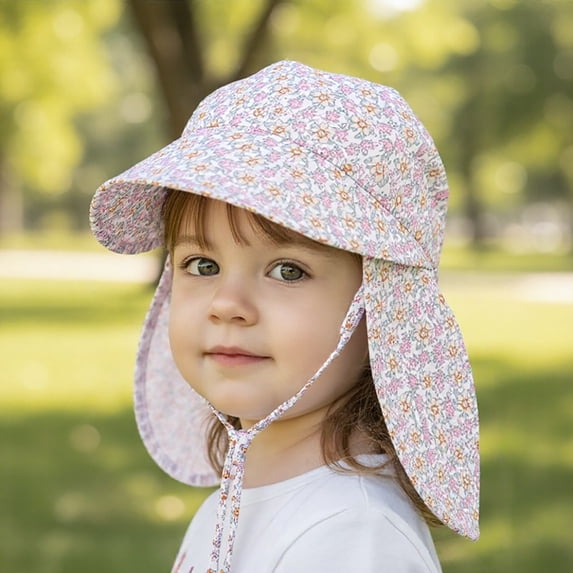 Kids UPF50+ Sun Hat With Neck Flap Adjustable Chin Strap Fisherman Cap for 1-4 Years Toddler Beach Outdoor