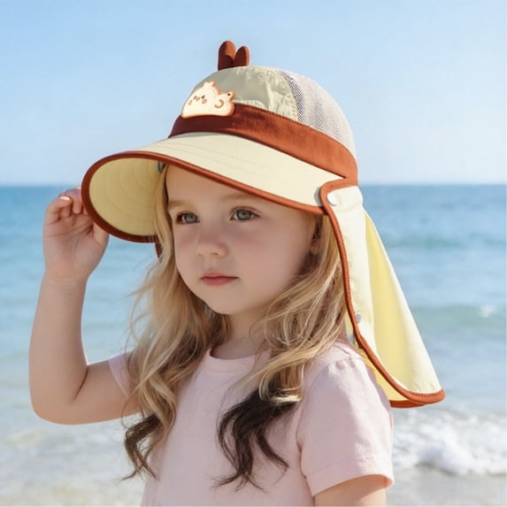 Kids UPF50+ Sun Hat With Neck Flap Adjustable Chin Strap Fisherman Cap for 1-4 Years Toddler Beach Outdoor