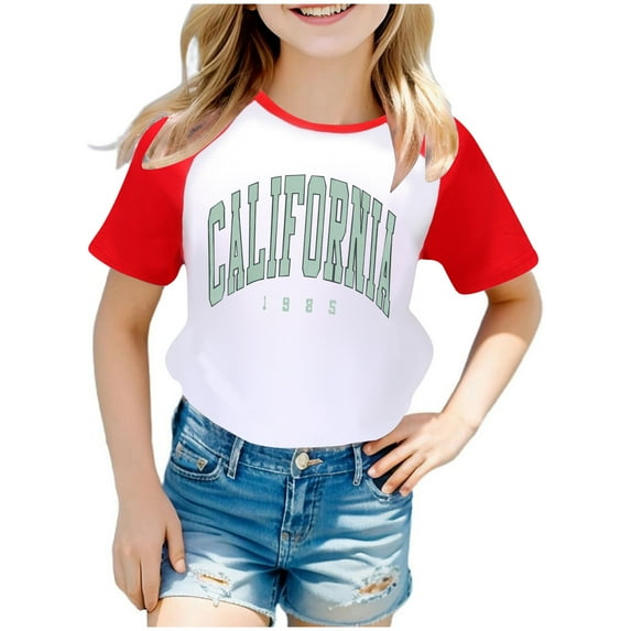 Kids' US City Print Raglan Short Sleeve T-Shirt - 95% Cotton Casual Top for Boys Girls, 2-14 Years Sizes