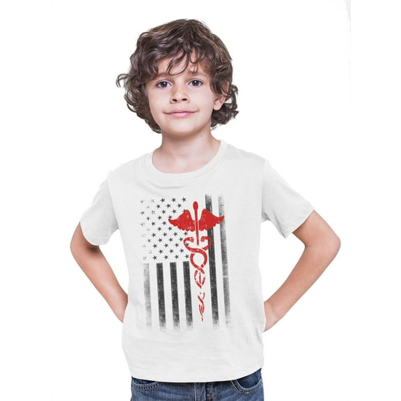 Kids USA Flag Red Premium Ringspun Tee Support Our Heroes EMT Nurses (White, X-Small)