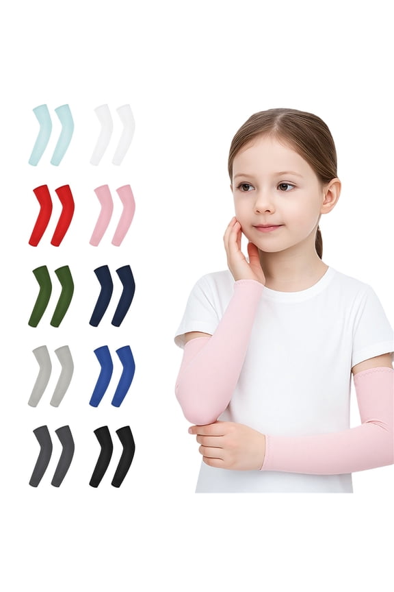 Kids UV Protection Arm Sleeves - Quick-Dry Ice Silk Sports Sleeves for Cycling, Hiking & Outdoor Activities, Youth Arm Guards with Elastic Fit Royal Blue S