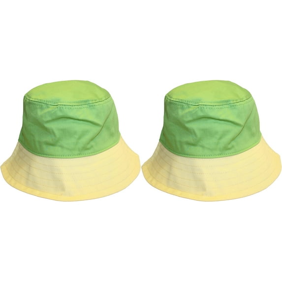 Kids UV Rays Protective Bucket Shade Sun Hat (Pack of 2) (Lime/Yellow)