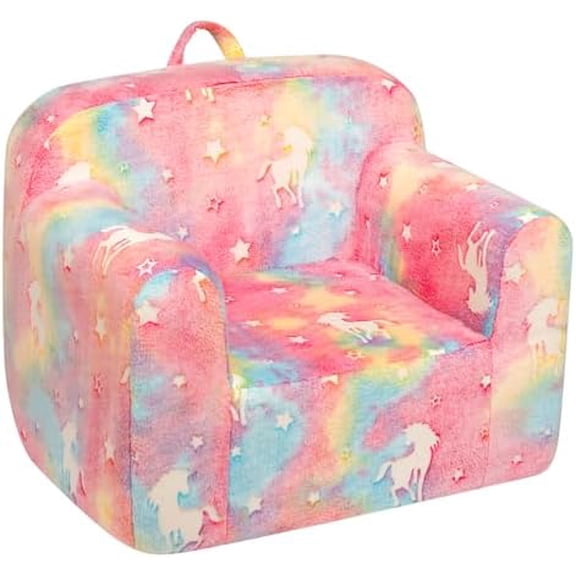Kids Ultra-Soft Snuggle Foam Filled Chair, Cuddly Sherpa Reading Couch for Boys and Girls,Glow-in-The-Dark Unicorn Pattern