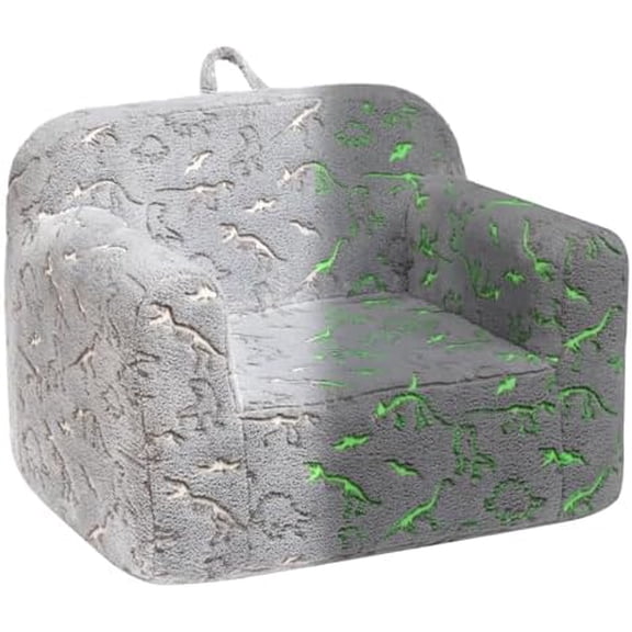 Kids Ultra-Soft Snuggle Foam Filled Chair, Glow-in-The-Dark Dinosaurs Fossil Pattern Toddler Cuddly Sherpa Reading Couch for Boys and Girls