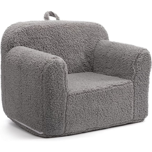 Kids Ultra-Soft Snuggle Foam Filled Chair, Toddler Cuddly Sherpa Reading Couch for Boys and Girls, Grey