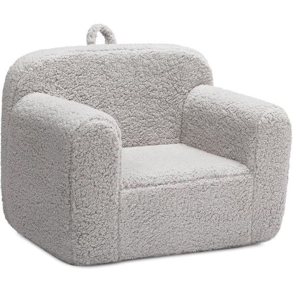 Kids Ultra-Soft Snuggle Foam Filled Chair, Toddler Cuddly Sherpa Reading Couch for Boys and Girls, Light Grey