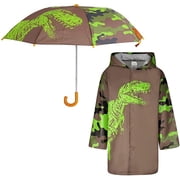 Rising Star Kids Jackets and Rain Coat Set for Boys, 7-9 Years - Boys Raincoat with Hood, Matching Kids Umbrella, Boys Rain Jacket in Dino/Camo Design