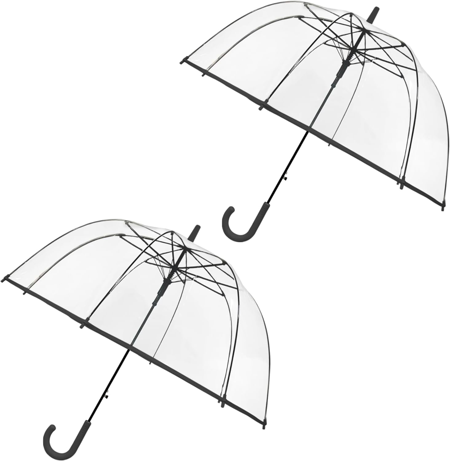 Clear Dome Umbrella with White Handle, Transparent Bubble Umbrella for Adults, Long Handle, 2 Pack