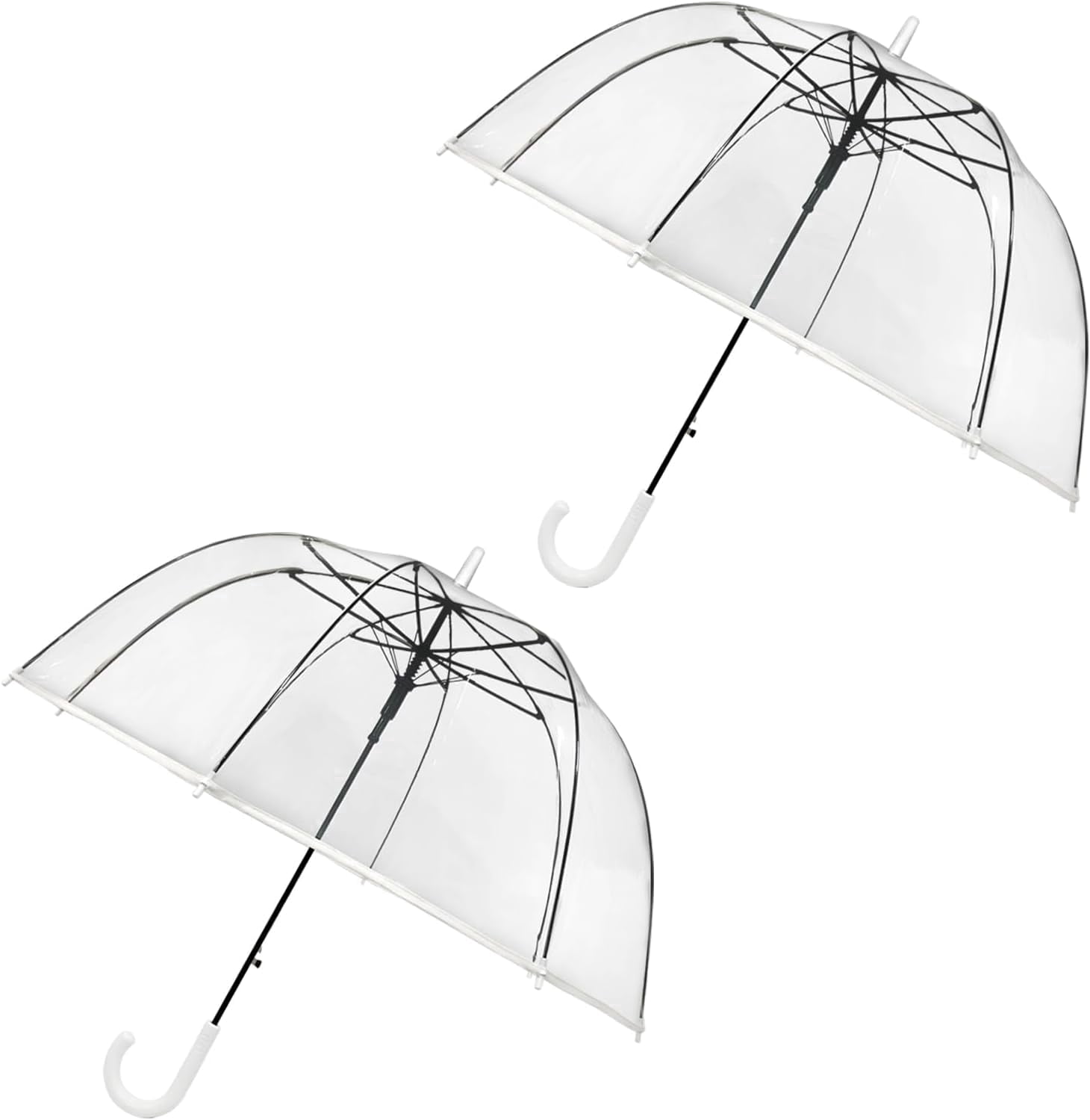 Clear Dome Umbrella with White Handle, Transparent Bubble Umbrella for Adults, Long Handle, 2 Pack