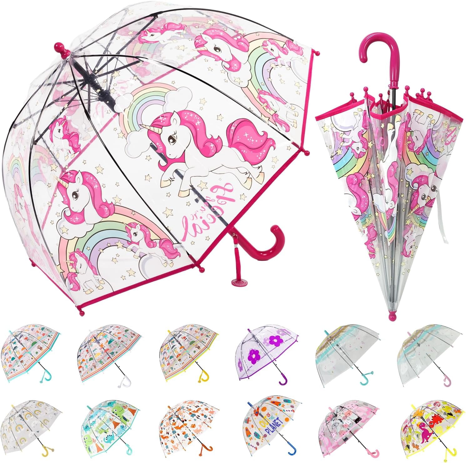 Kids Umbrella for Girls & Boys Toddler Childrens Clear Bubble Umbrella for Kids Small Durable Kids Umbrellas for Rain Outdoor