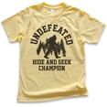 thumbnail image 1 of Kids Undefeated Hide and Seek Champion Shirt, Youth Kids Boy Girl T-Shirt, Bigfoot Yeti, Sasquatch, Squatch Tee, Yellow, Medium, 1 of 4