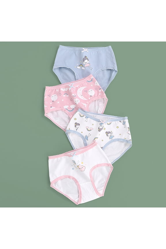 Kids Underwear Girls Cartoon Print Elastic Waist Underwear Everyday Wear Panties for Girls Blue 3 Years-4 Years
