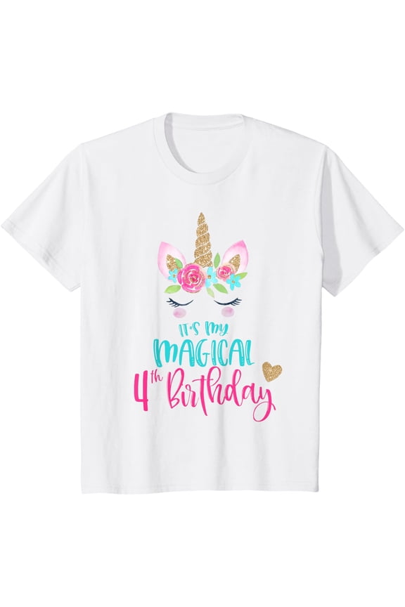 Kids Unicorn 4th Birthday Party Girls 4 Years Old T-Shirt