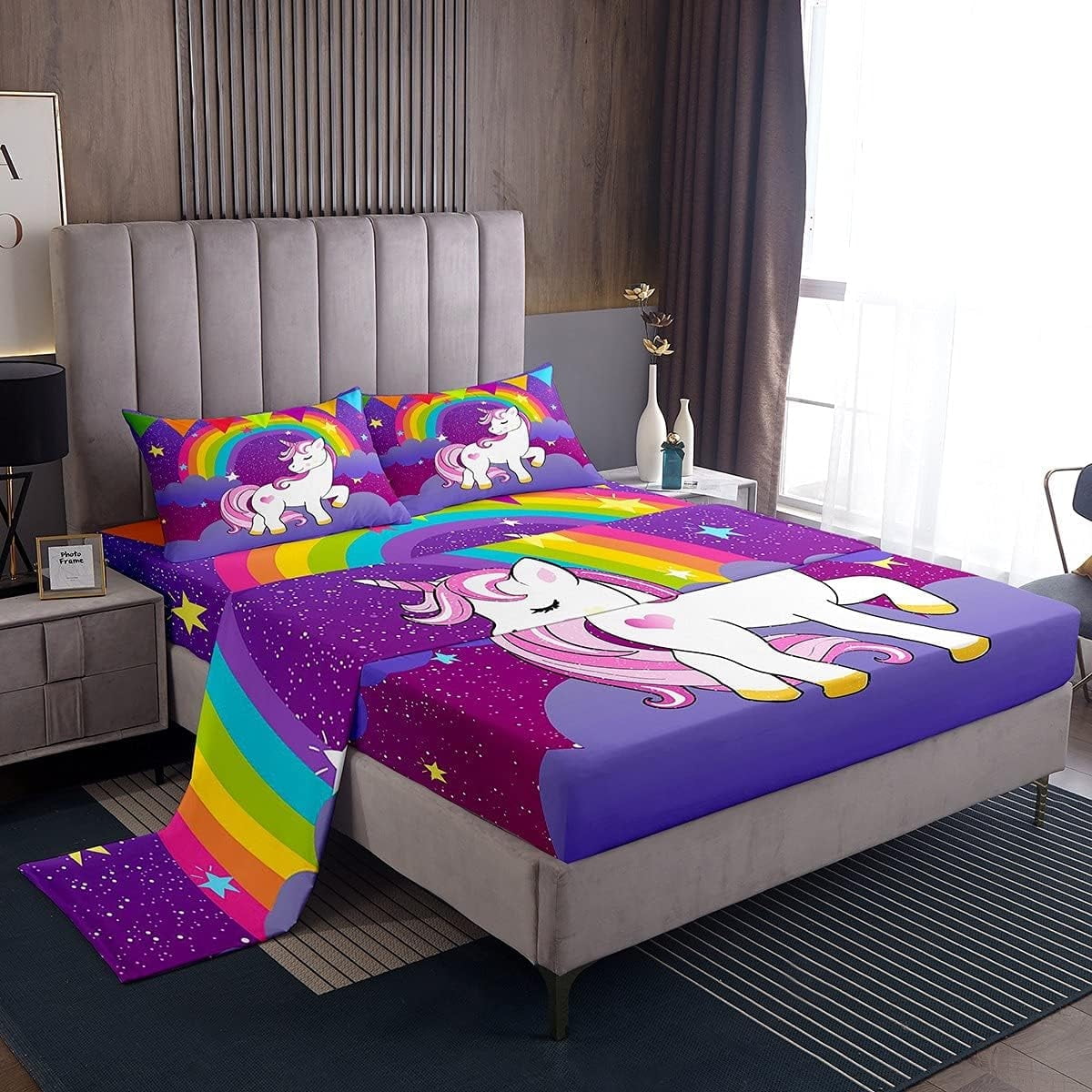 Unicorn Bed Sheets Queen Sheet Set Cute Unicorn Print Bedding Set Sheet ...