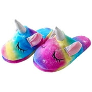 WAFUNNE Kids Unicorn Fuzzy Slippers with Anti-Slip Soles for Girls Boys Rainbow B20