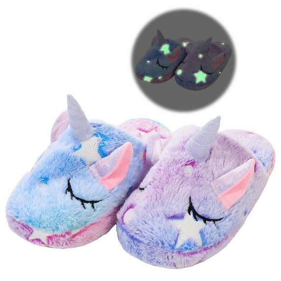 Kids Unicorn Slippers for Boys Girls Toddler Fuzzy Slippers Children House Slippers with Anti Slip Soles Glow in the Dark E20