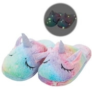 WAFUNNE Kids Unicorn Slippers for Boys Girls Toddler Fuzzy Slippers Children House Slippers with Anti Slip Soles Glow in the Dark F20