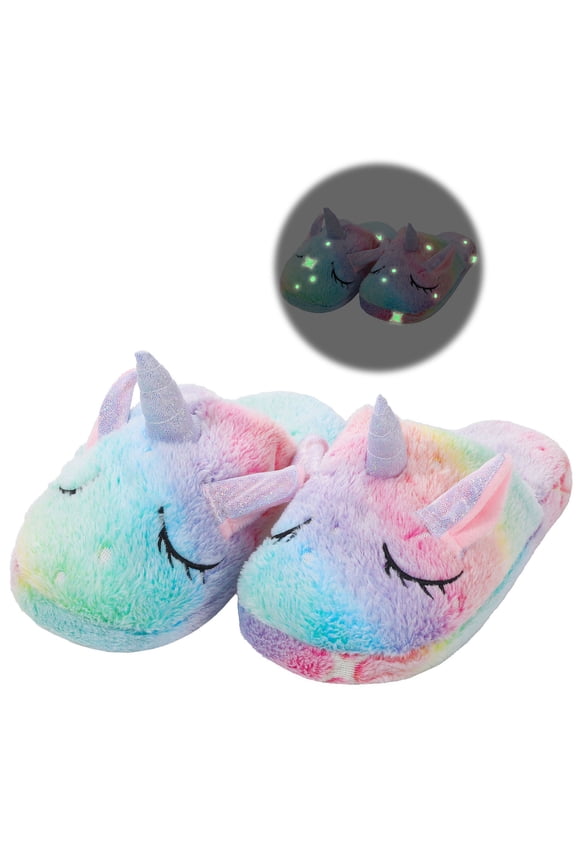 Kids Unicorn Slippers for Boys Girls Toddler Fuzzy Slippers Children House Slippers with Anti Slip Soles Glow in the Dark F24