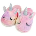 thumbnail image 1 of Kids Unicorn Slippers with Rubber Soles for Girls Boys Home Plush Shoes Indoor Anti Slip Cute Warm Pink Z22, 1 of 7
