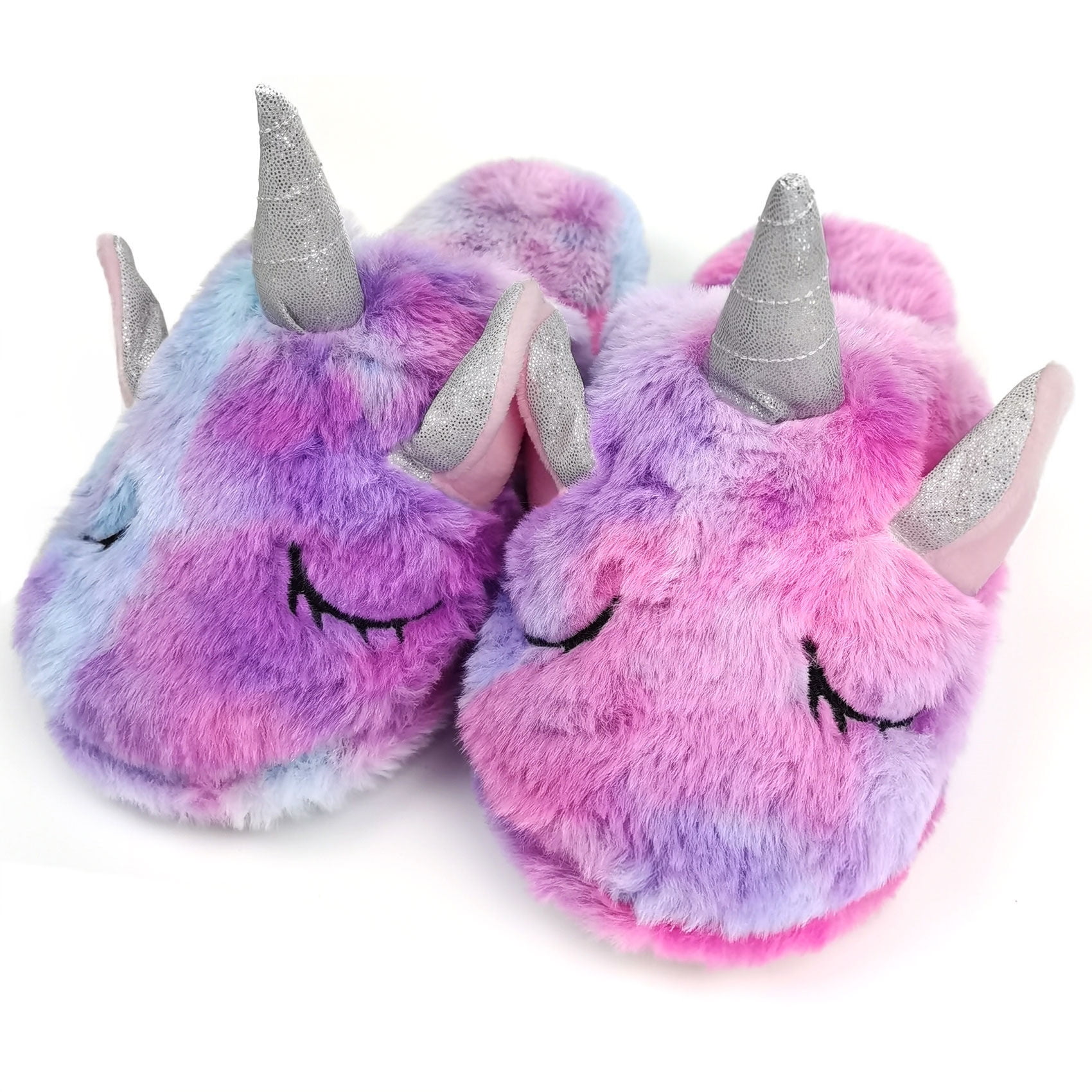 Kids Unicorn Slippers with Rubber Soles for Girls Boys Home Plush