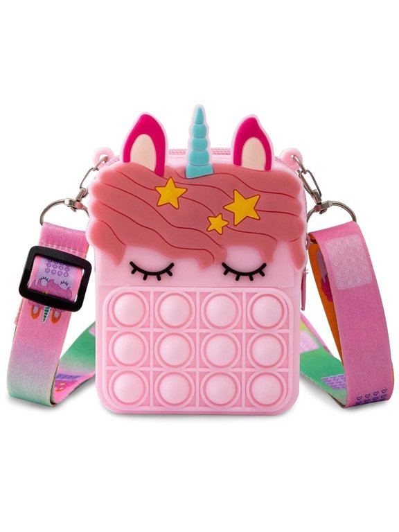 Kids Unicorn Pop-It Crossbody Bag Bubble Design with Detachable Strap for Hands-Free Carrying, Everyday Outings & Birthday Gifts