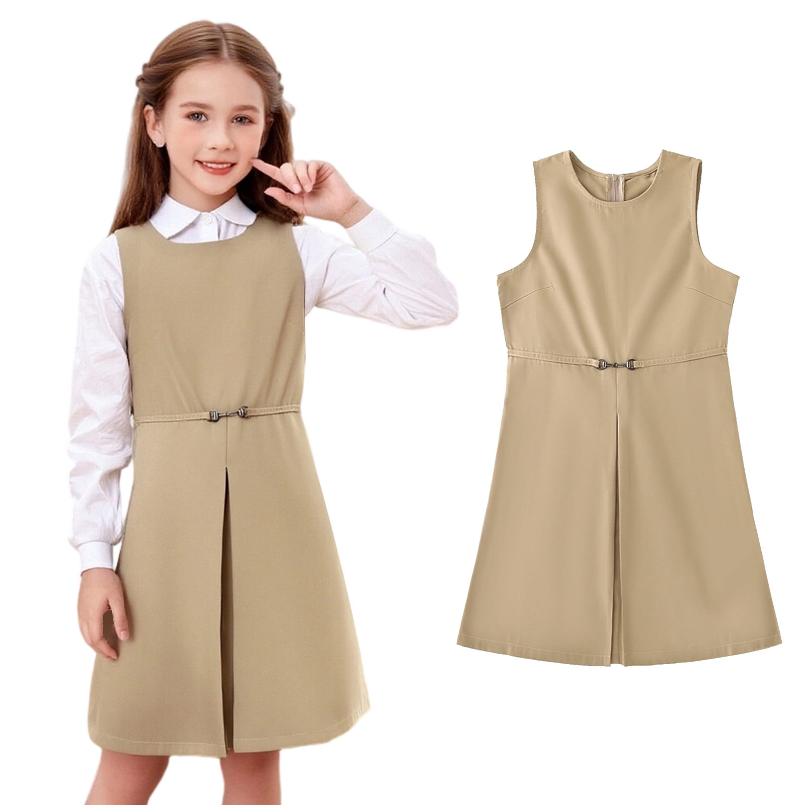 Kids Uniform Dresses for Girls Knee Length Sleeveless Khaki Uniform ...