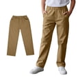 thumbnail image 1 of Kids Uniform Pants Elastic Waist Straight Slim Fit Coffee Pants Size 8-9 Years Boys Clothes, 1 of 7