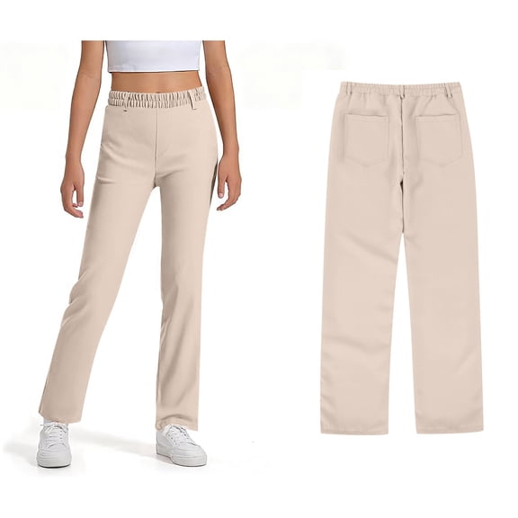 Kids Uniform Pants for Girls Skinny Fit Stretch Pants with Pockets Straight Pants Beige Pants Back To School Outfits for Teen Girls Kids Girls Outfits Size 5-6 years