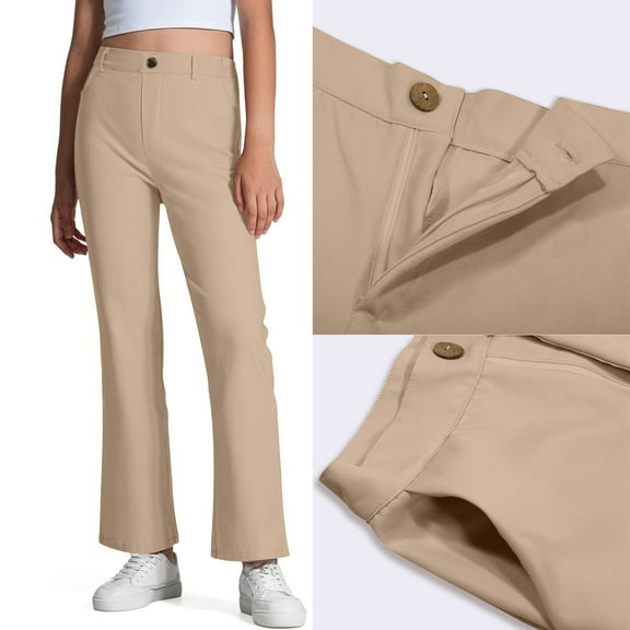 Kids Uniform Pants For Girls Skinny Pants Stretch Pants With Pockets Flare Leg Pants Girls Brown Pants Back To School Clothes Kids Tween Girl Clothing 5-6 Years