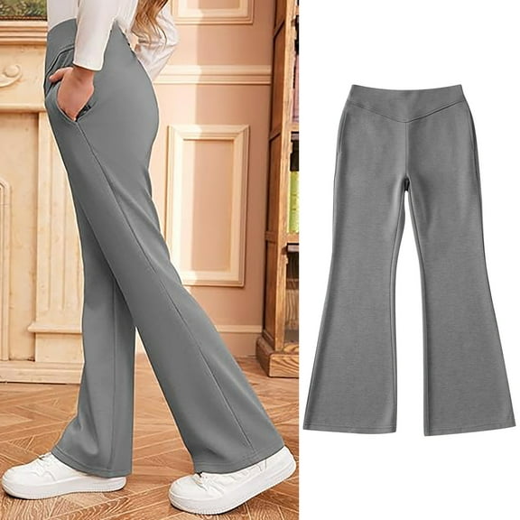Kids Uniform Pants For Girls Skinny Pants Stretch Pants With Pockets Flare Leg Pants Gray Uniform Pants Back To School Outfits For Girls Kids Cute Clothes For Girls 9-10 Years