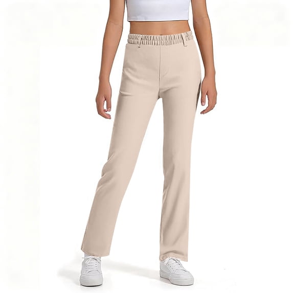 Kids Uniform Pants Stretch Elastic Waist Straight Leg Dress Pants with Pockets Preppy School Uniform Trousers Size 5-16 Years
