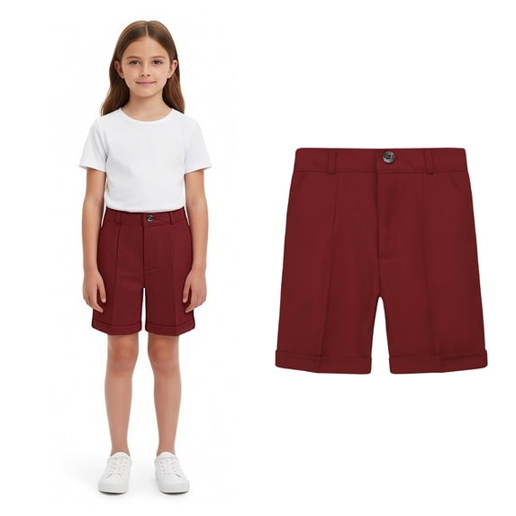Kids Uniform Shorts for Girls Plain Front Stretch Shorts Kids Boy Red Shorts Back To School Boys Outfits Size 8-9 Years