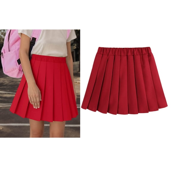 Kids Uniform Skirt Adjustable Waist Pleated Skirt with Built-in Shorts Back To School Clothes for Kids Girls Clothes 7-8 Years