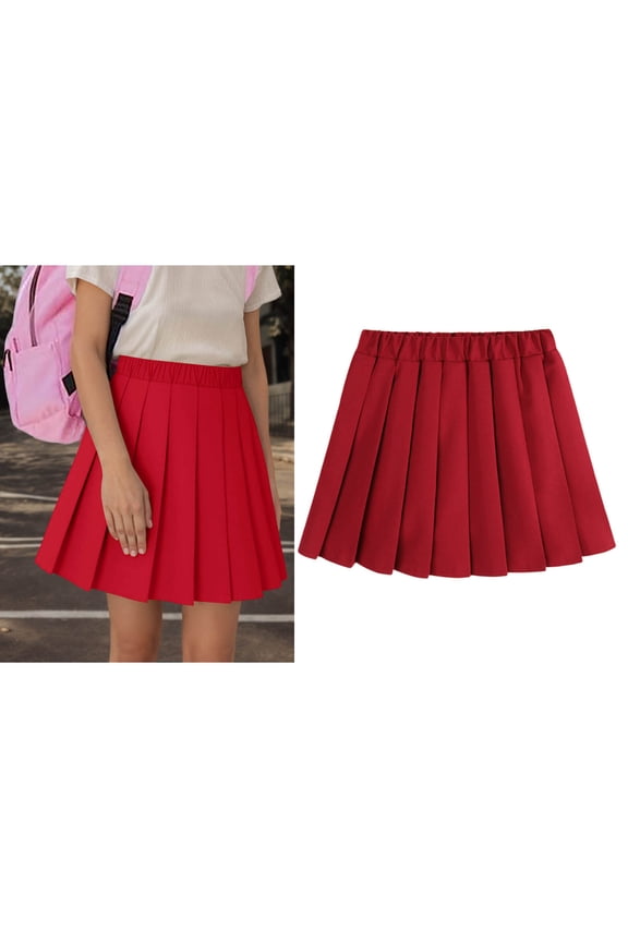 Kids Uniform Skirt Adjustable Waist Pleated Skirt with Built-in Shorts Back To School Clothes for Kids Girls Clothes 7-8 Years