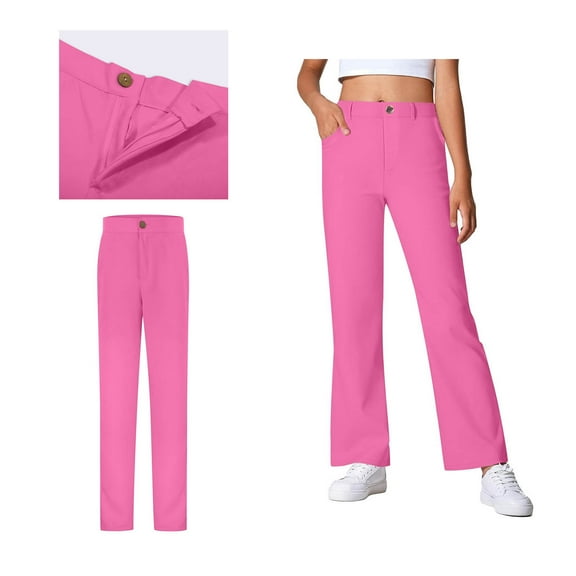 Kids Uniforms for Boys and Girls Straight Pants with Pockets Zipper Style Chino Pants Stretch Pants Pink Pants for Boys and Girls Uniform Back To School Outfits for Kids Pants 7-8 Years