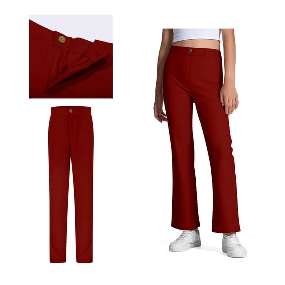 Kids Uniforms for Boys and Girls Straight Pants with Pockets Zipper Style Chino Pants Stretch Pants Wine Pants for Kids Back To School Clothes Kids Pants Size 7-8 Years