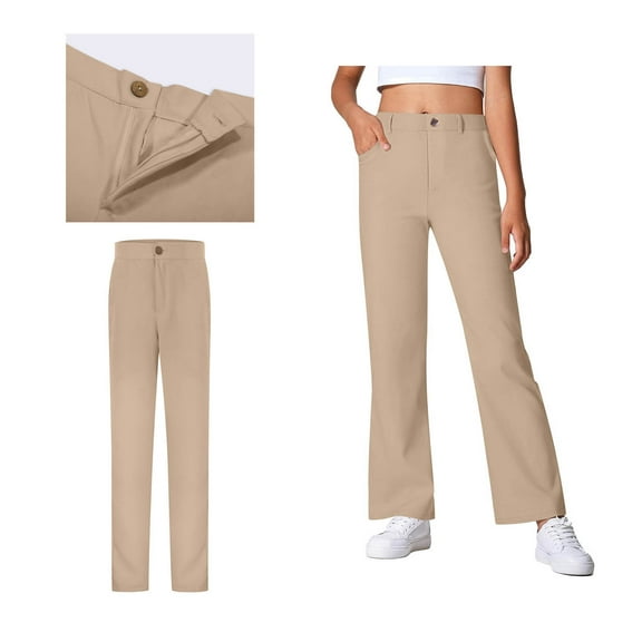 Kids Uniforms for Boys and Girls Zipper Style Chino Pants with Pockets Straight Pants Khaki Uniform Pants Back To School Outfits for Tween Pants 11-12 Years