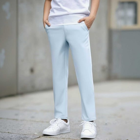 Kids Uniforms for Boys Pull on Chino Pants with Pockets Straight Pants Blue School Pants for Boys Back to School Clothes Kids Preppy Clothes 9-10 Years