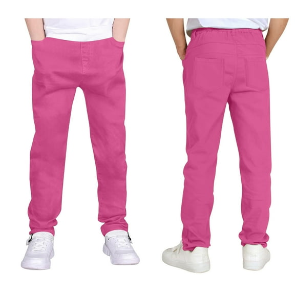 Kids Uniforms for Boys Pull On Chino Pants with Pockets Straight Pants Hot Pink School Pants for Boys Boys Back To School Clothes Kid Boys Pants Size 9-10 Years
