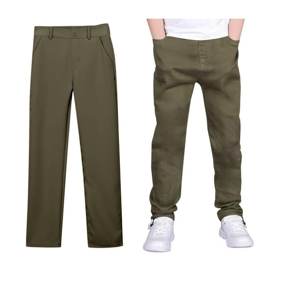 Kids Uniforms for Boys Pull On Chino Pants with Pockets Straight Pants Kids Army Green Pants Boys Back To School Clothes for Boys Teen Boys Pants Size 13-14 Years
