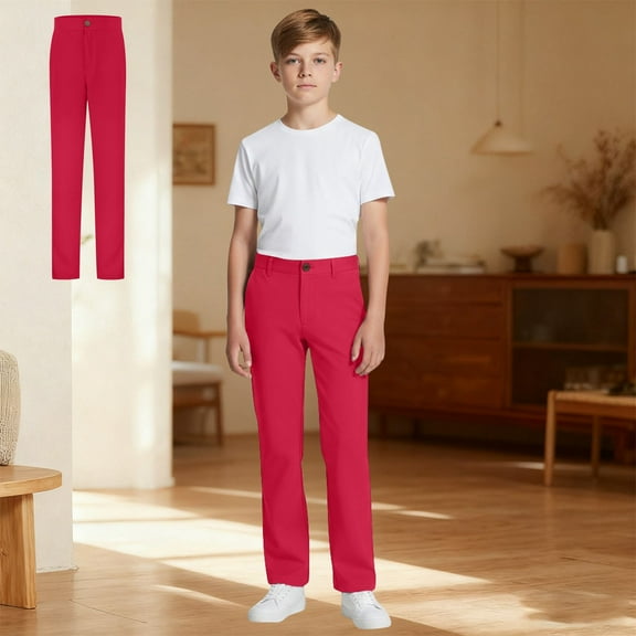 Kids Uniforms for Boys Pull on Chino Pants with Pockets Straight Pants Red Uniform Pants Boys Boys Back to School Clothes Teen Preppy Clothes 13-14 Years
